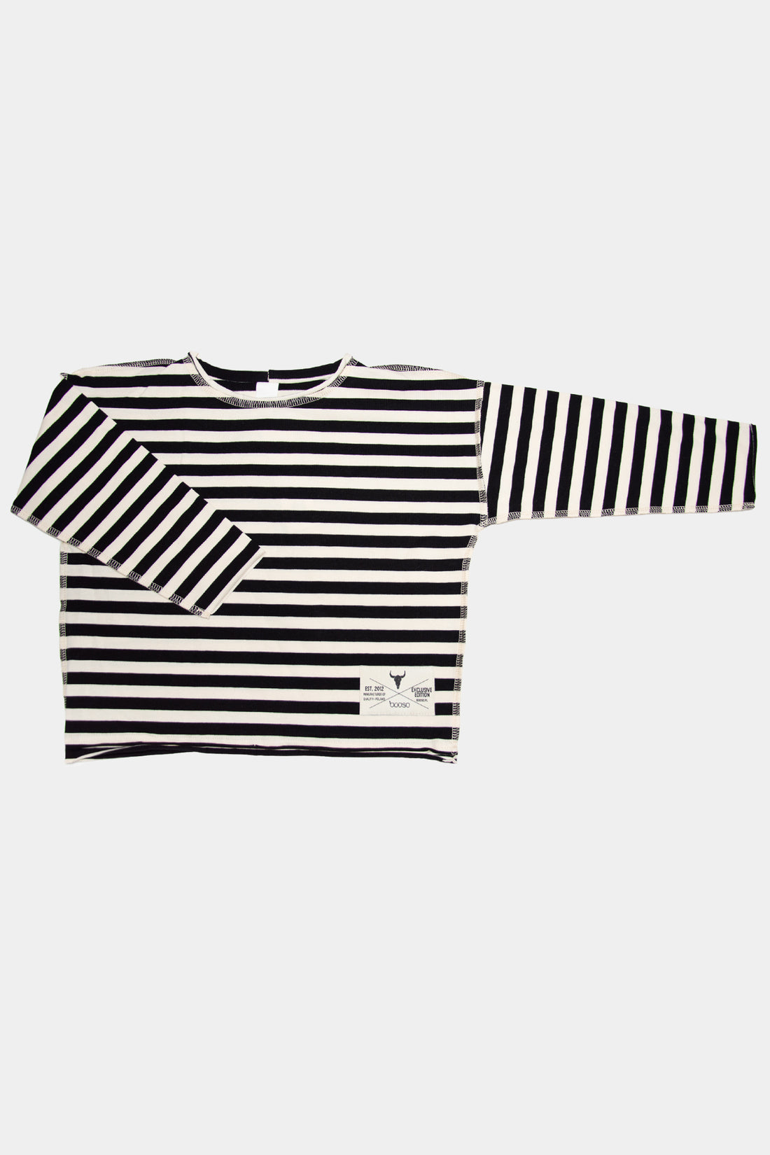 koszulka dziecięca- STRIPED BOXY BOOSO LONGSLEEVE ecru/black