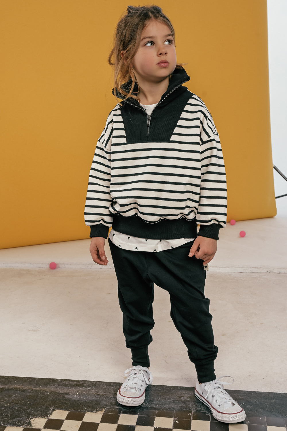 bluza dziecięca - HALF ZIP SWEATSHIRT ecru/black