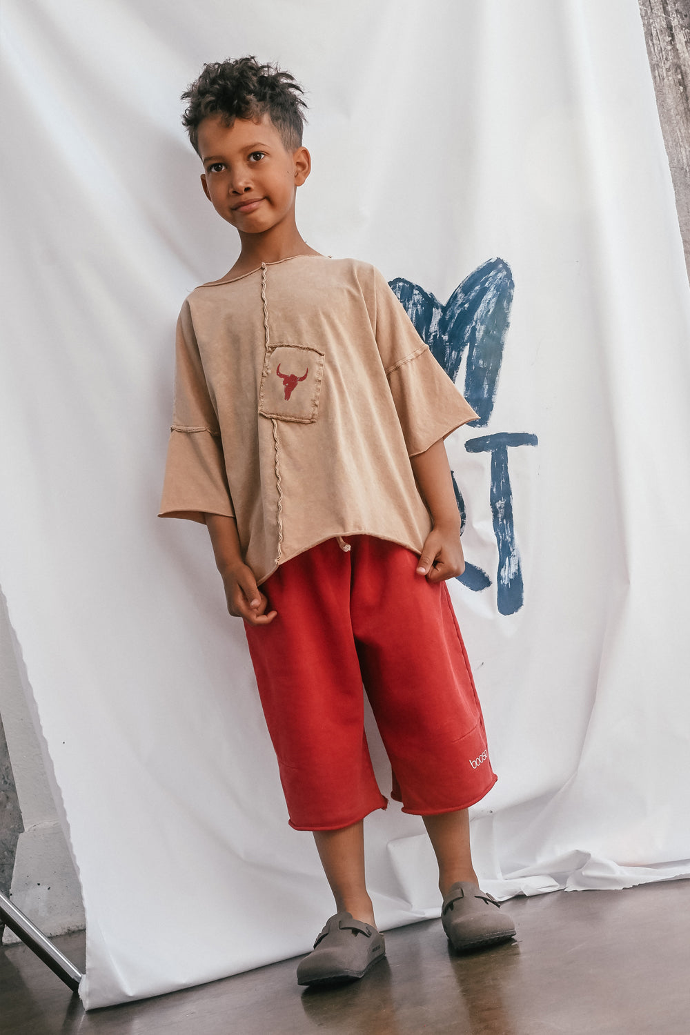 koszulka dziecięca- BISON TEE beige/red