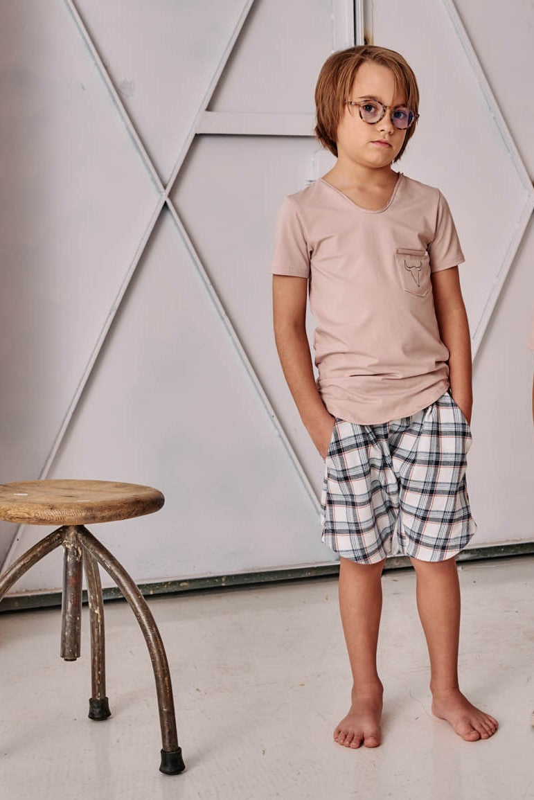 szorty dziecięce- BIG GRILLE SHORTS ecru blue orange