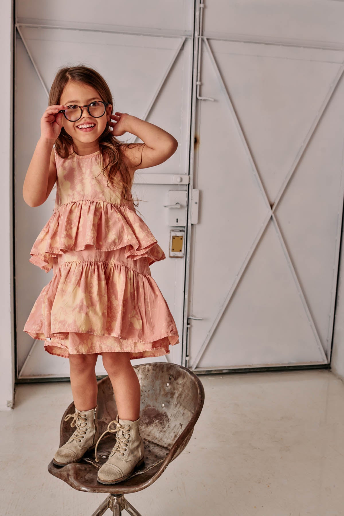 sukienka dziecięca- WAVE COLDDYE DRESS pink/ecru