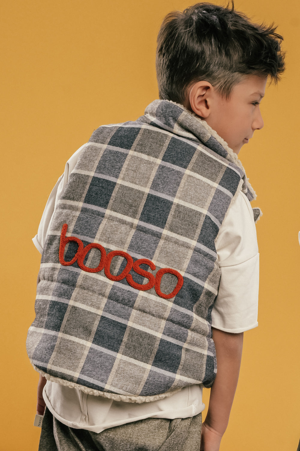 kamizelka dziecięca- CHECKED BOOSO VEST beige/green/graphite