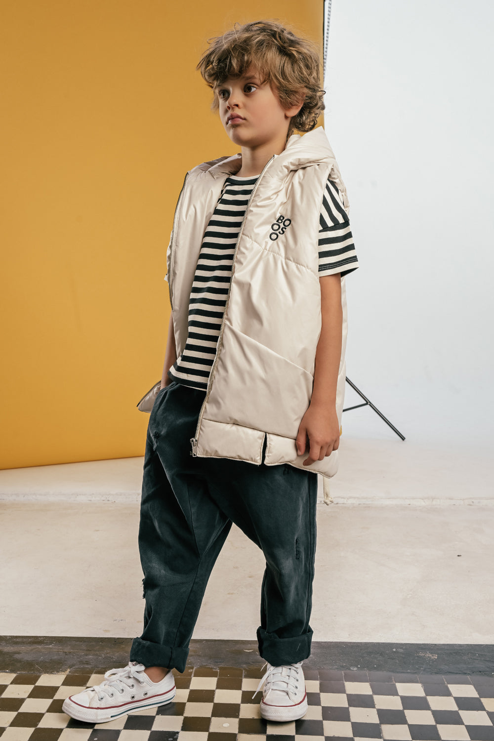 koszulka dziecięca- STRIPED TEE ecru/black