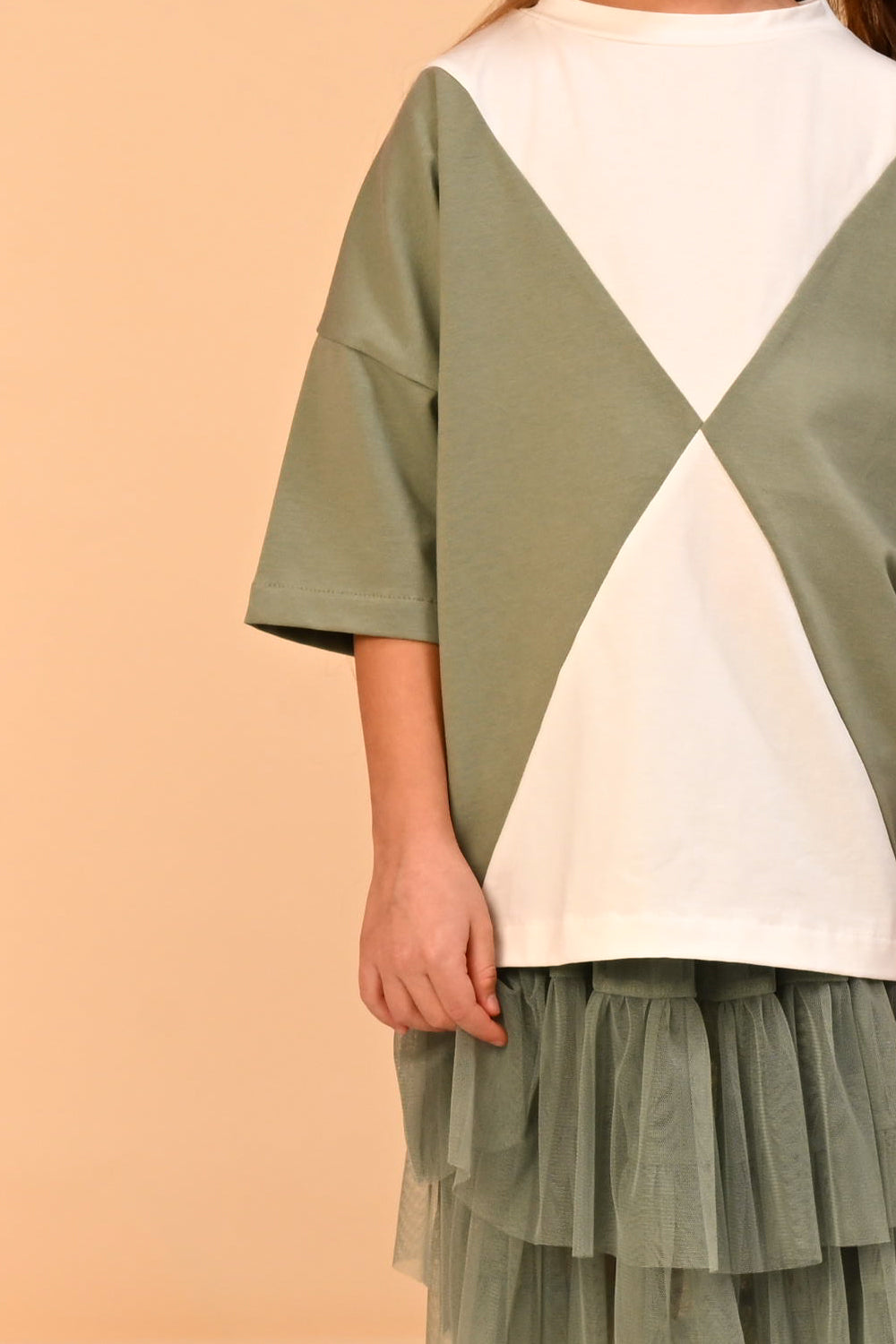 koszulka dziecięca- PANEL TEE ecru/wasabi