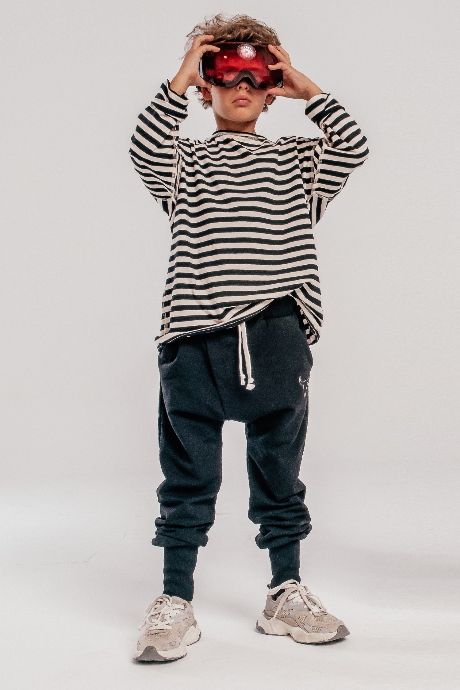 koszulka dziecięca- STRIPED BOXY BOOSO LONGSLEEVE ecru/black