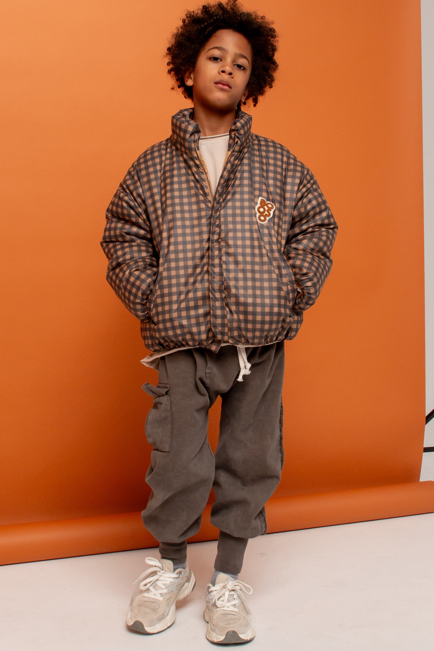 kurtka dziecięca- CAMEL WIDE CHECKED COAT