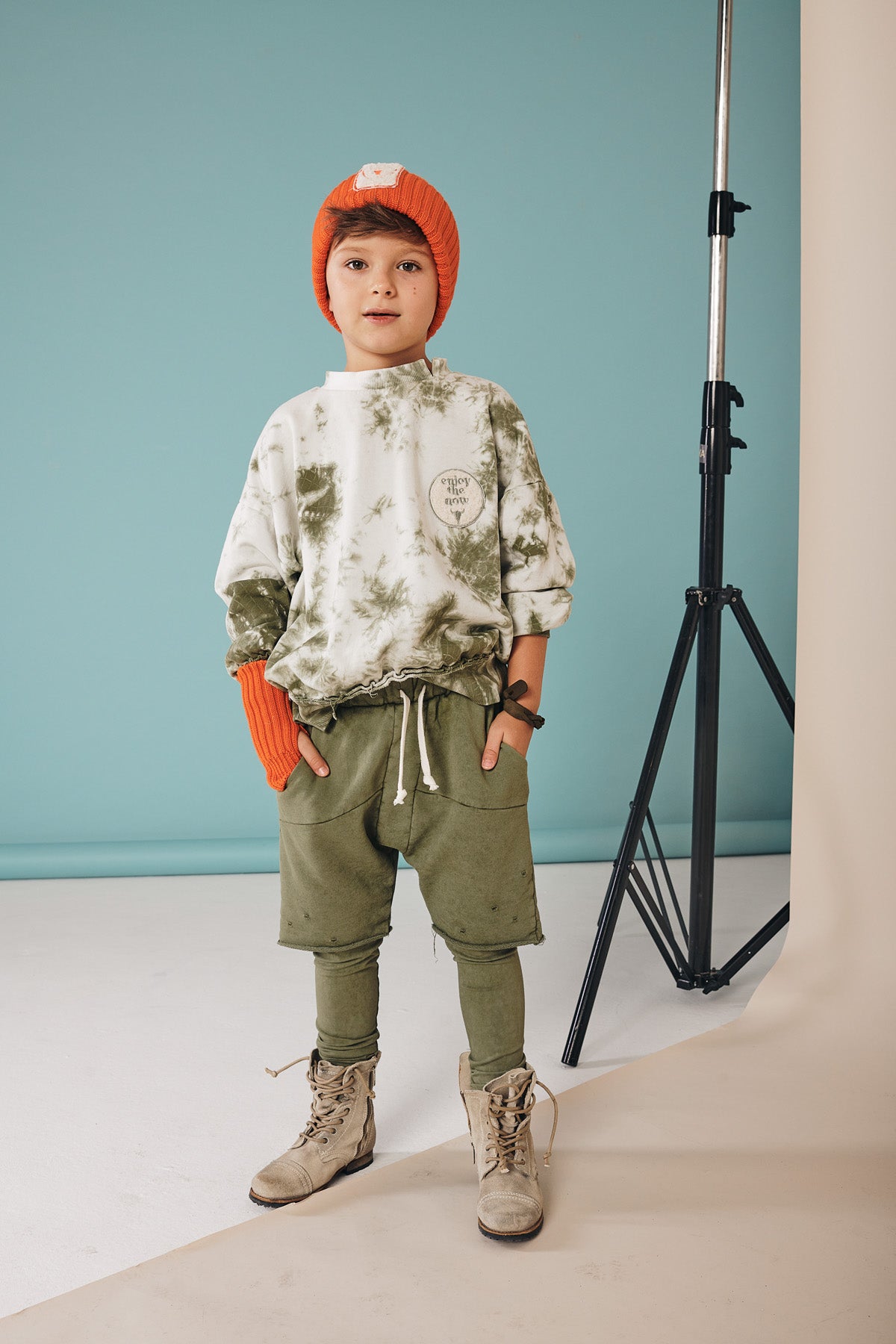 spodnie dziecięce- DOUBLE TORN PANTS vintage khaki