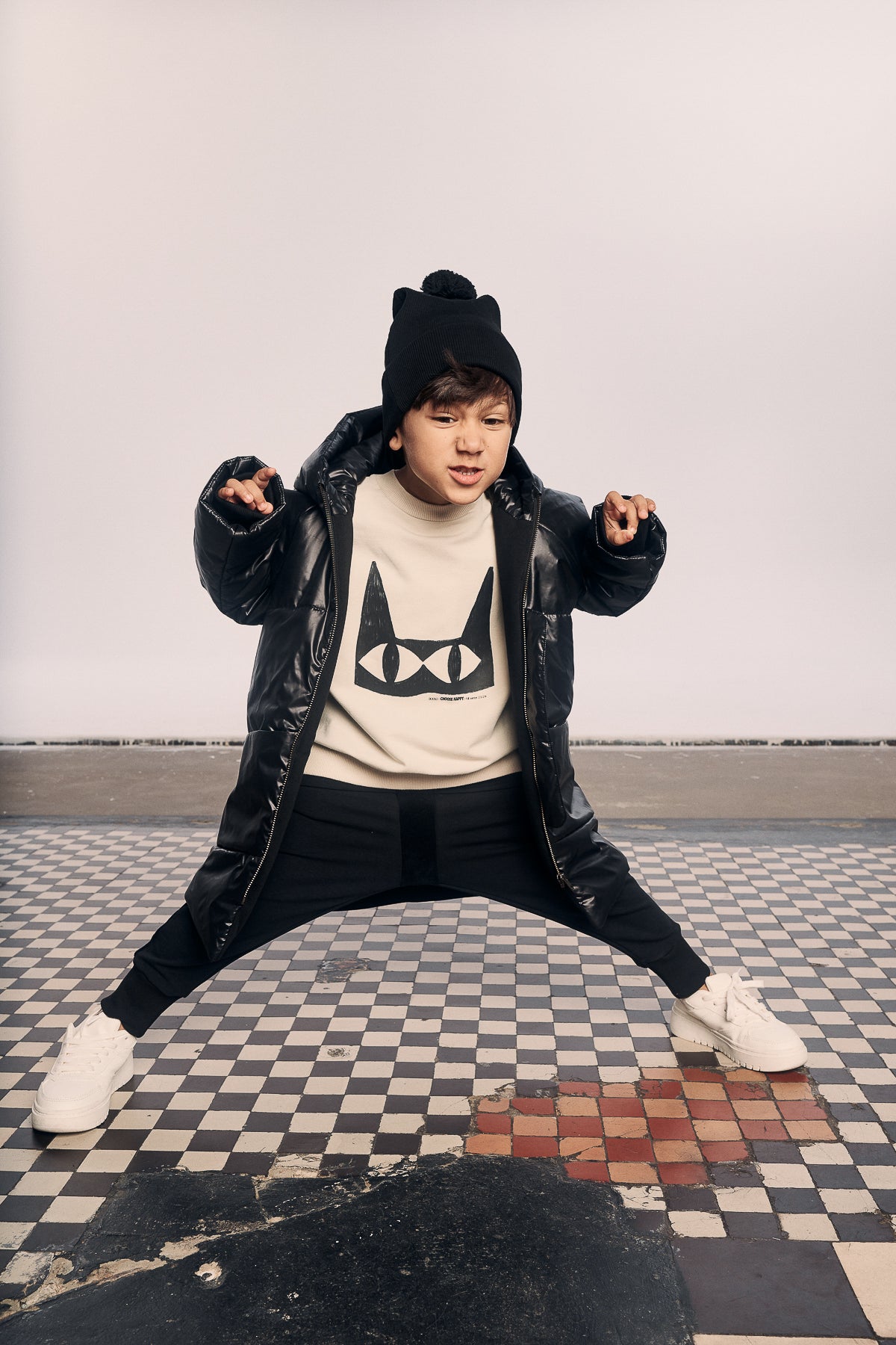 bluza dziecięca- IVORY VINTAGE SWEATSHIRT ivory/ black CAT