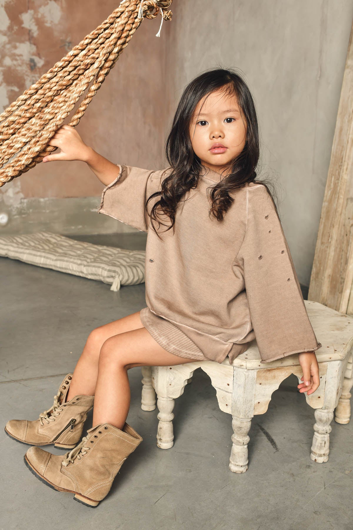 bluza dziecięca - TORN SHORT SWEATSHIRT beige