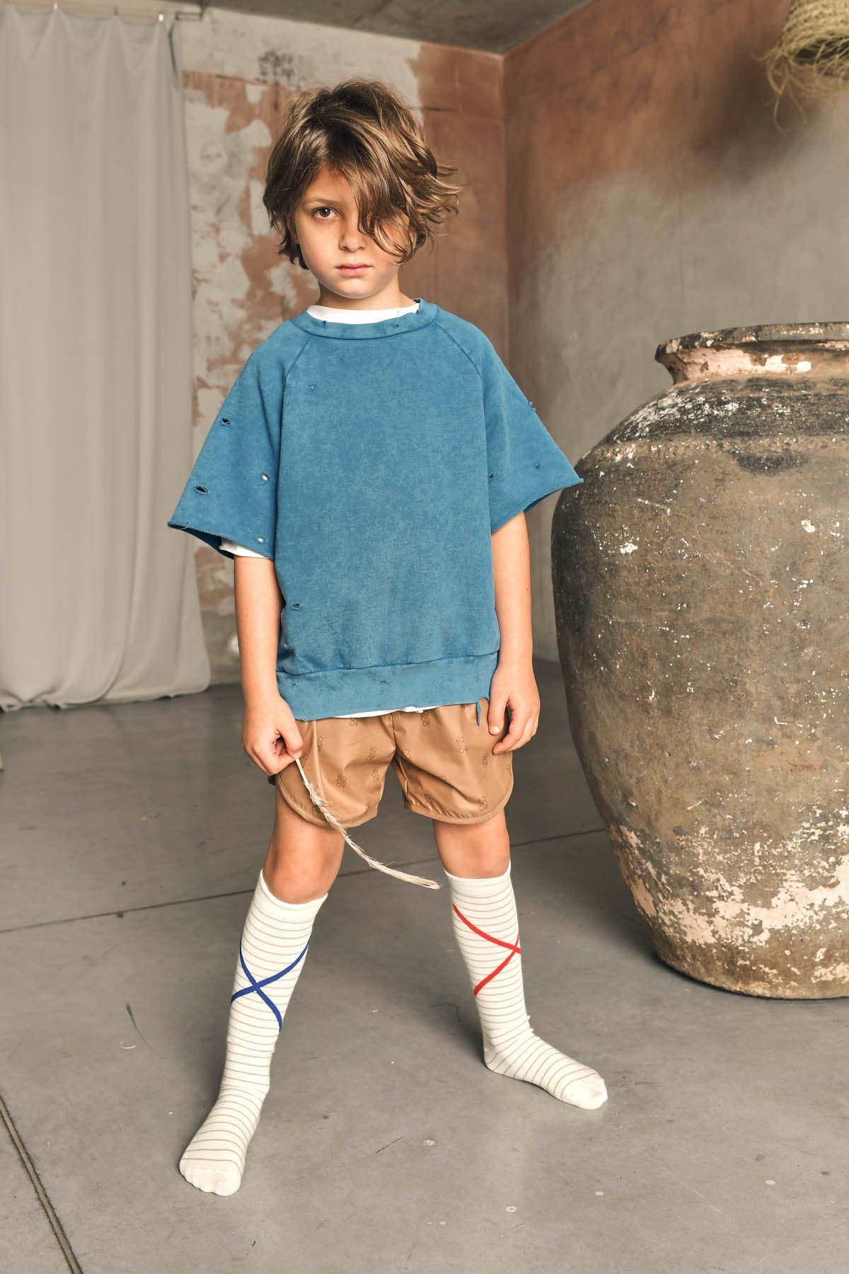 bluza dziecięca - TORN SHORT SWEATSHIRT blue