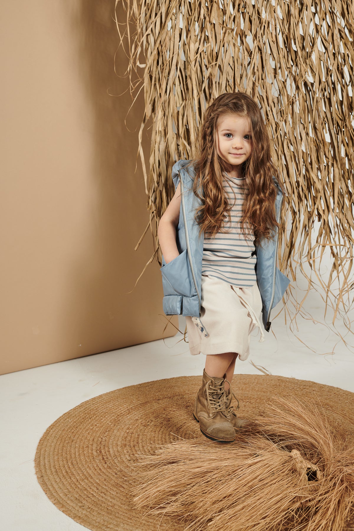 koszulka dziecięca- STRIPED BEIGE RIBB TOP beige/blue