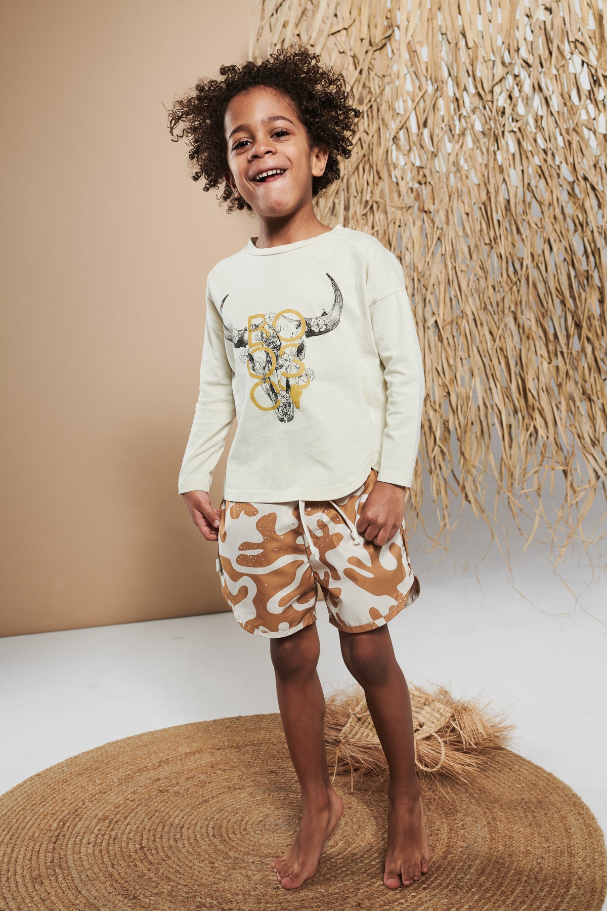 koszulka dziecięca- BISON IVORY LONG ivory/black/mustard