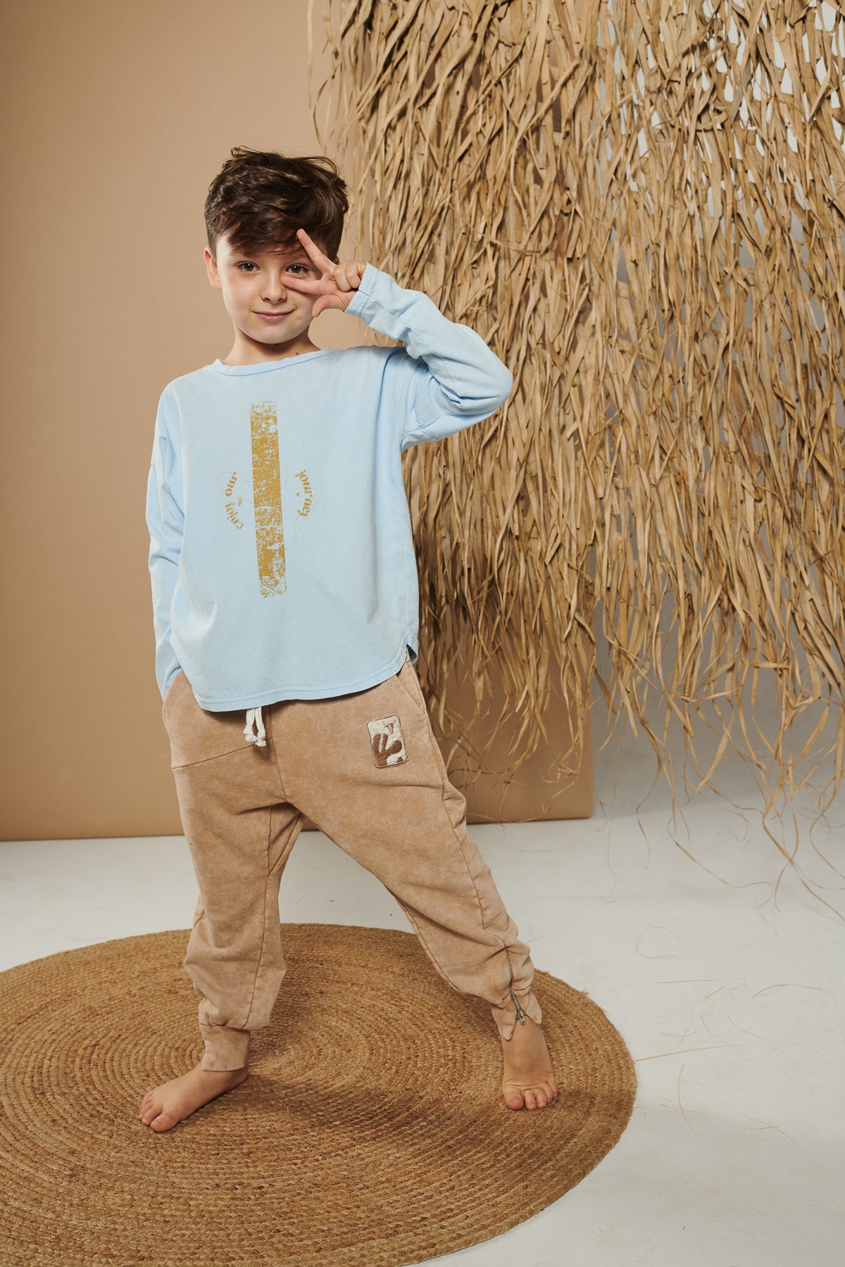 koszulka dziecięca- BLUE ACID LONGSLEEVE ENJOY blue/mustard