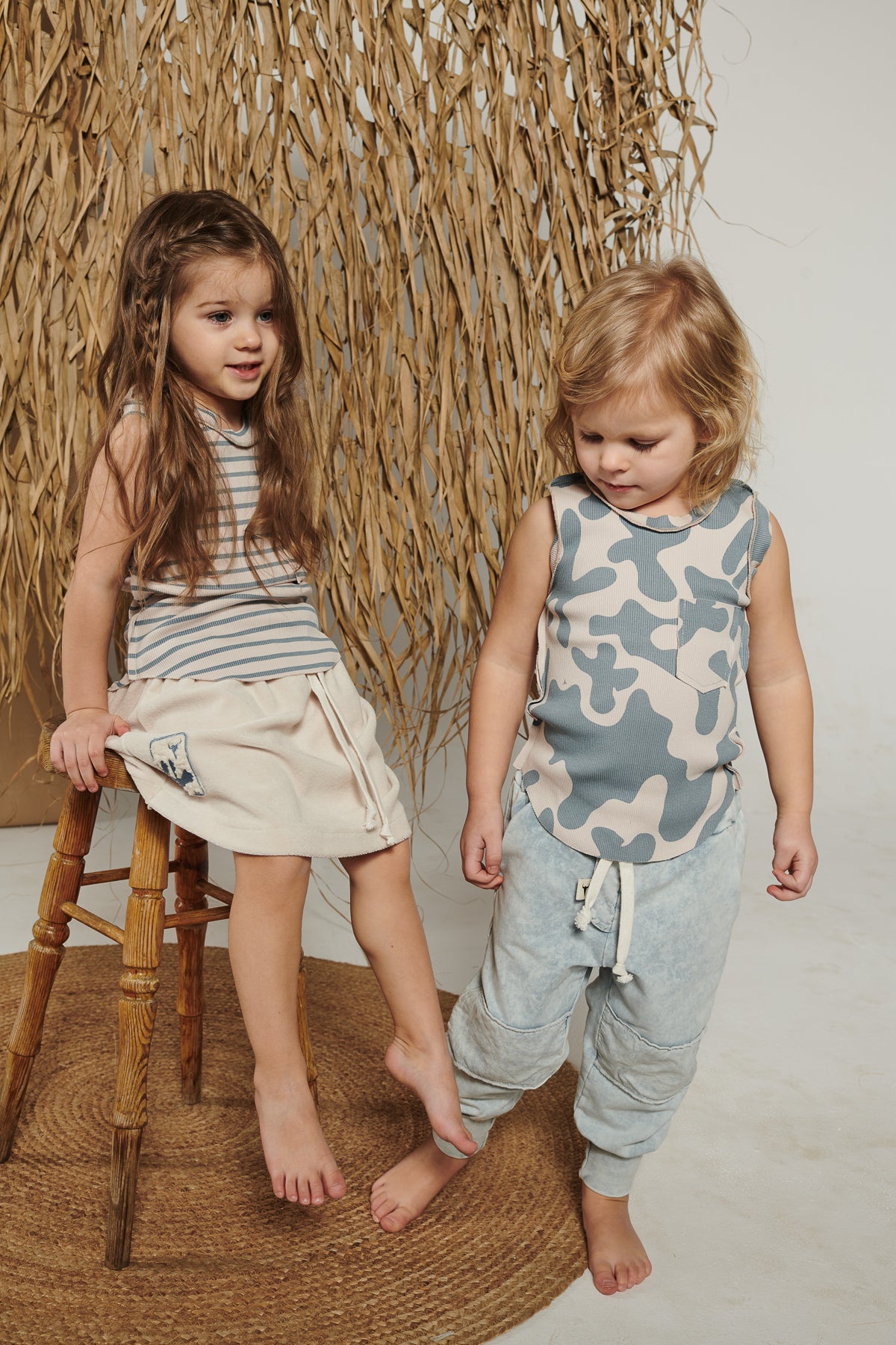 koszulka dziecięca- STRIPED BEIGE RIBB TOP beige/blue