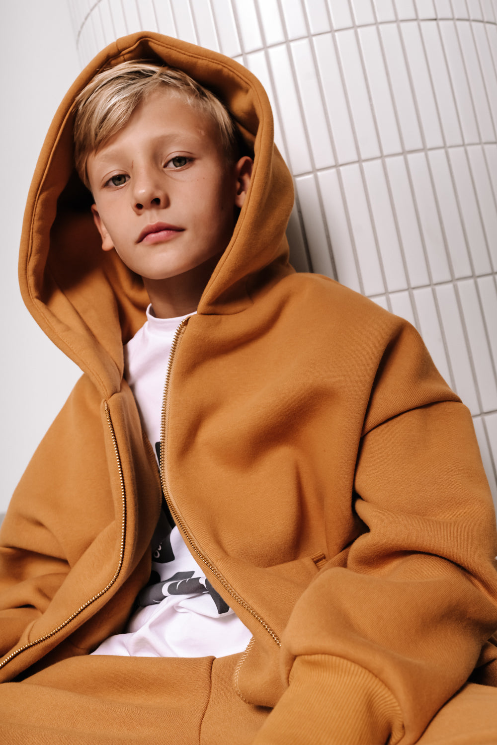 bluza dziecięca- WARM ZIP WIDE HOODIE honey