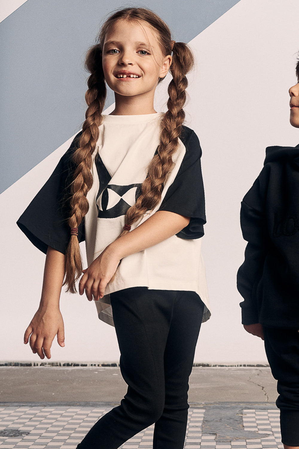 koszulka dziecięca- DOUBLE CAT TEE ecru/black cat