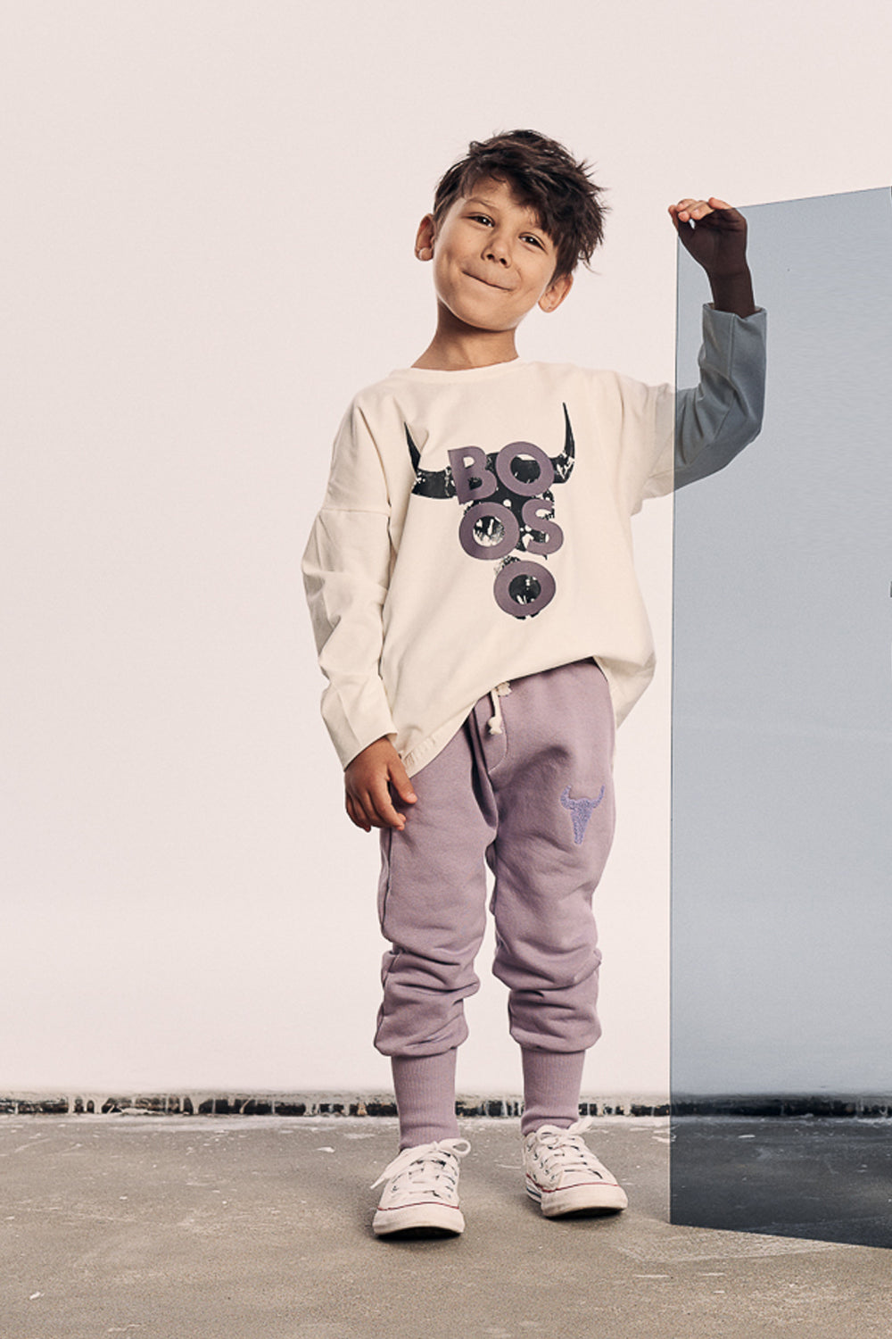 koszulka dziecięca- WHITE WIDE LONG BIZON white/black/purple