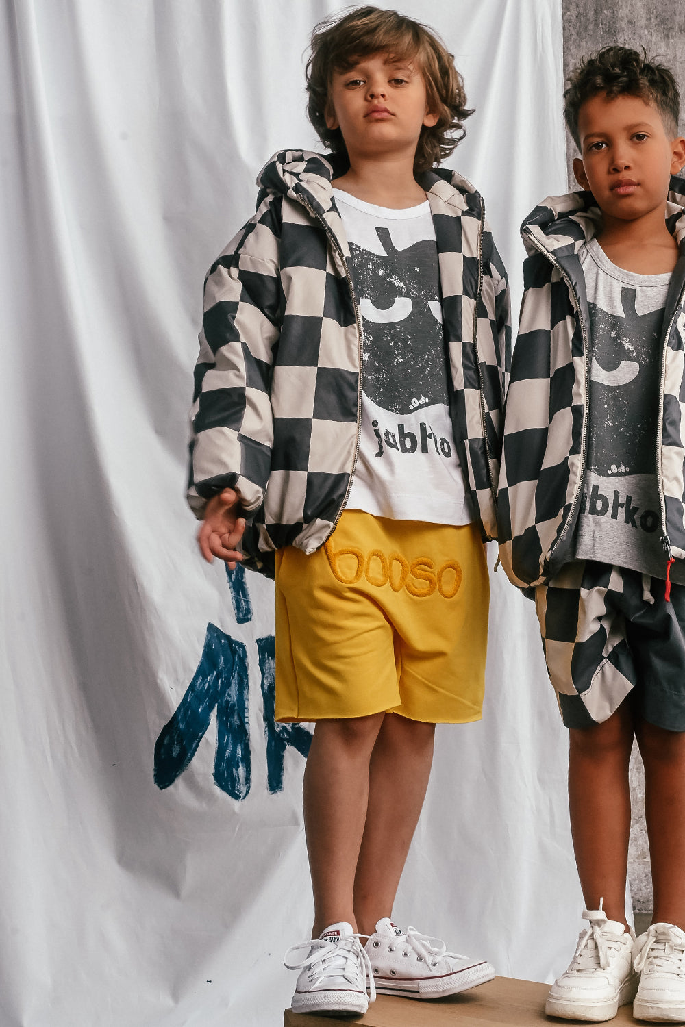 wiosenna kurtka dziecięca- CHECKED SHORT COAT graphite/beige