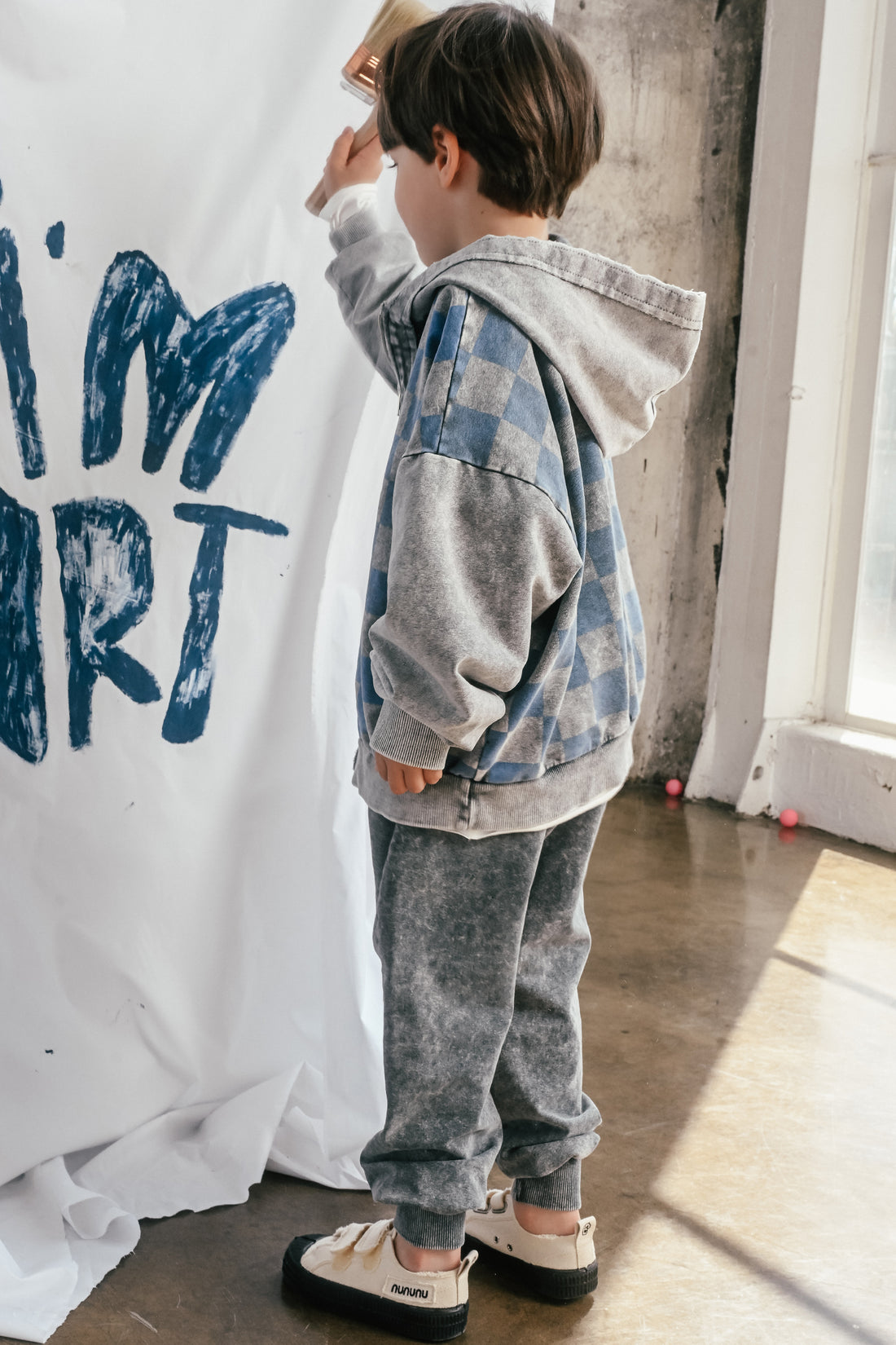 bluza dziecięca- ZIP CHECKED HOODIE gray/blue