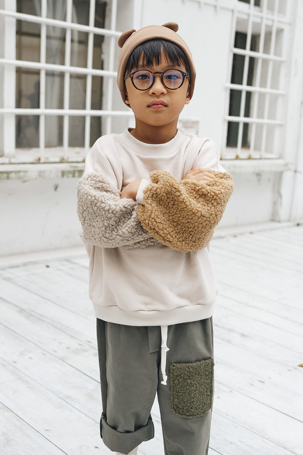 bluza dziecięca- DOUBLE TEDDY SWEAT beige/dark beige