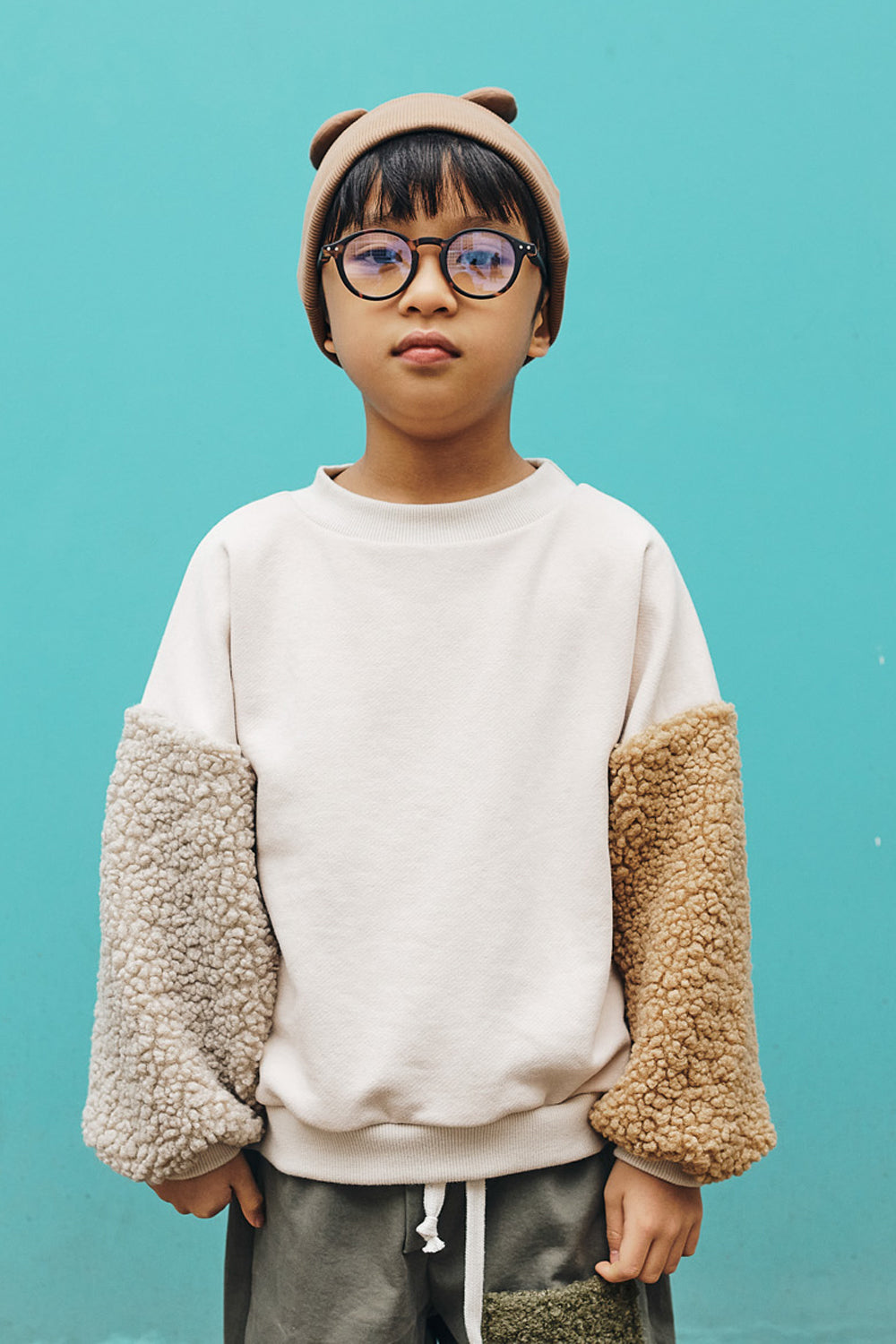 bluza dziecięca- DOUBLE TEDDY SWEAT beige/dark beige