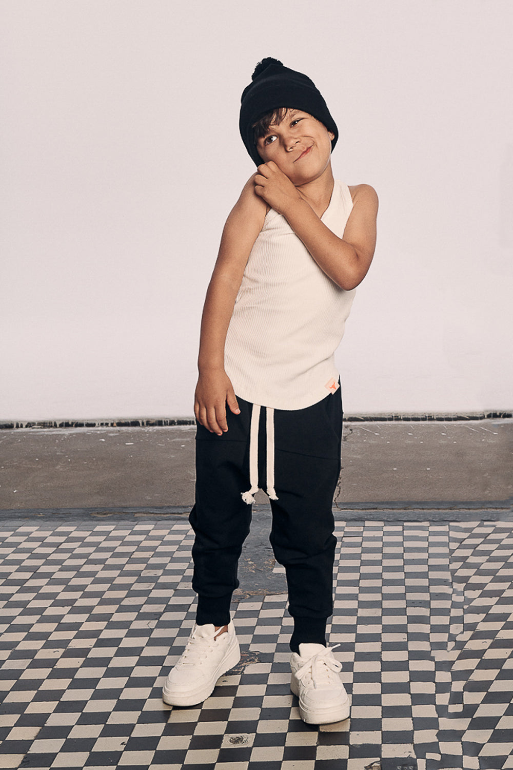 spodnie dziecięce -BLACK STRIPED TERRY PANTS black