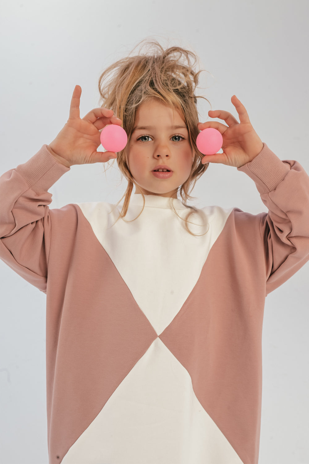 sukienka dziecięca- PANEL DRESS ecru/pink