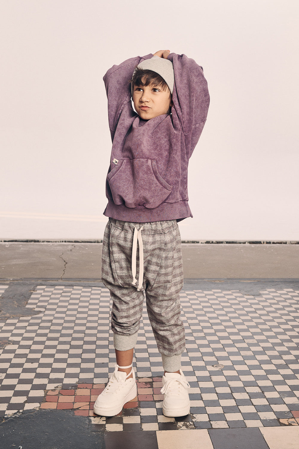spodnie dziecięce - CHECKED ELEGANT PANTS purple/gray