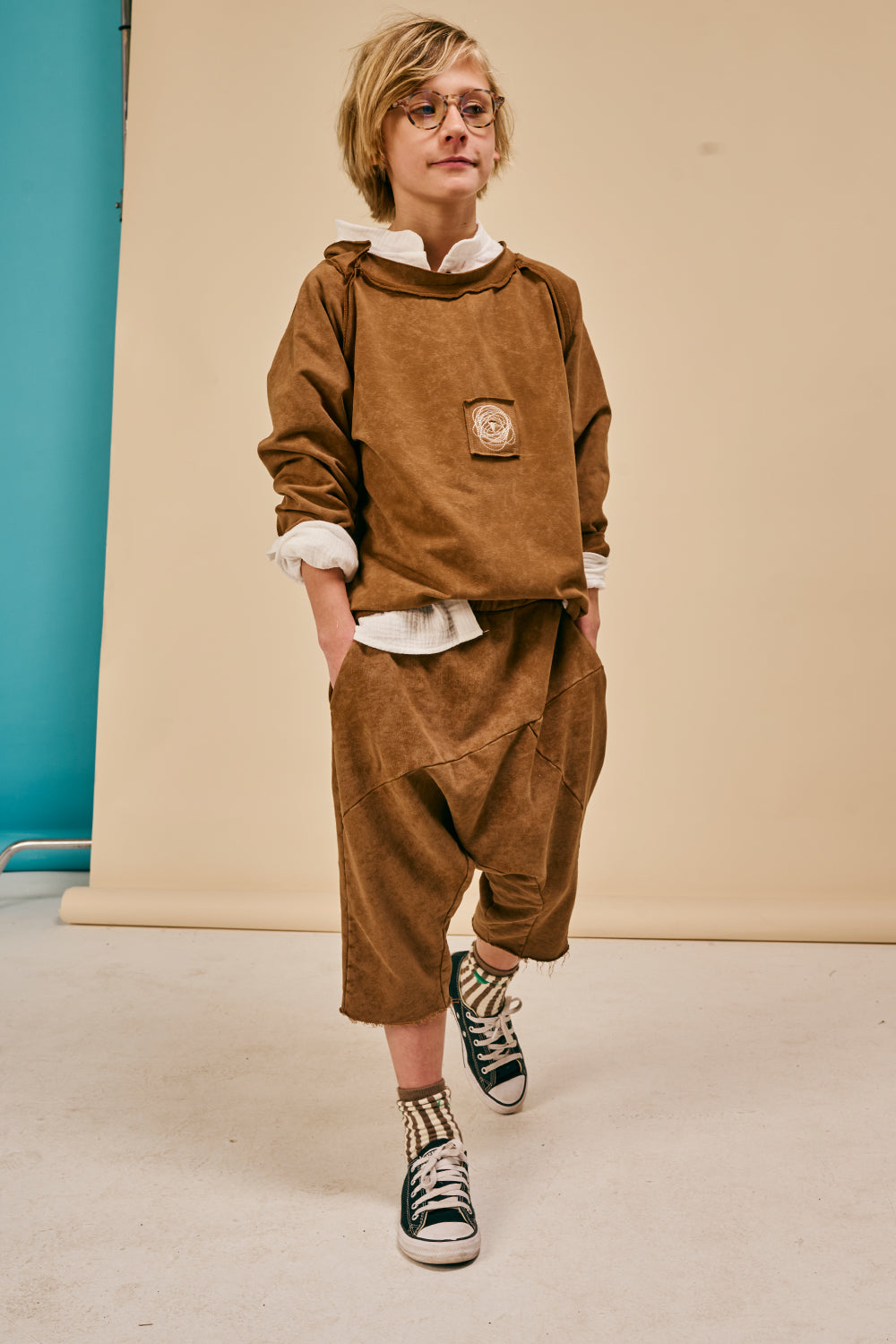 szorty dziecięce - SHAPE SHORTS brown vintage