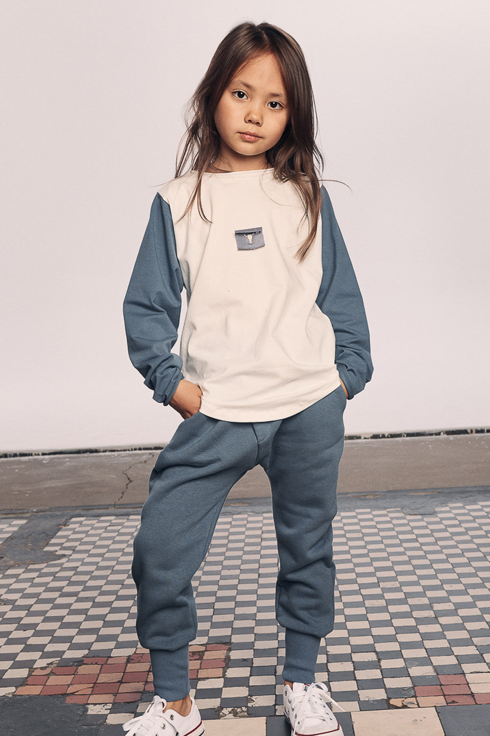 koszulka dziecięca- DOUBLE BISON TEE ecru/blue