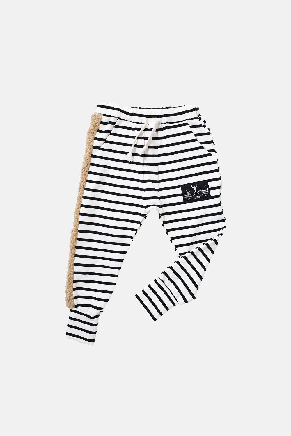 spodnie dziecięce - STRIPED FUR PANTS ecru/black/beige fur