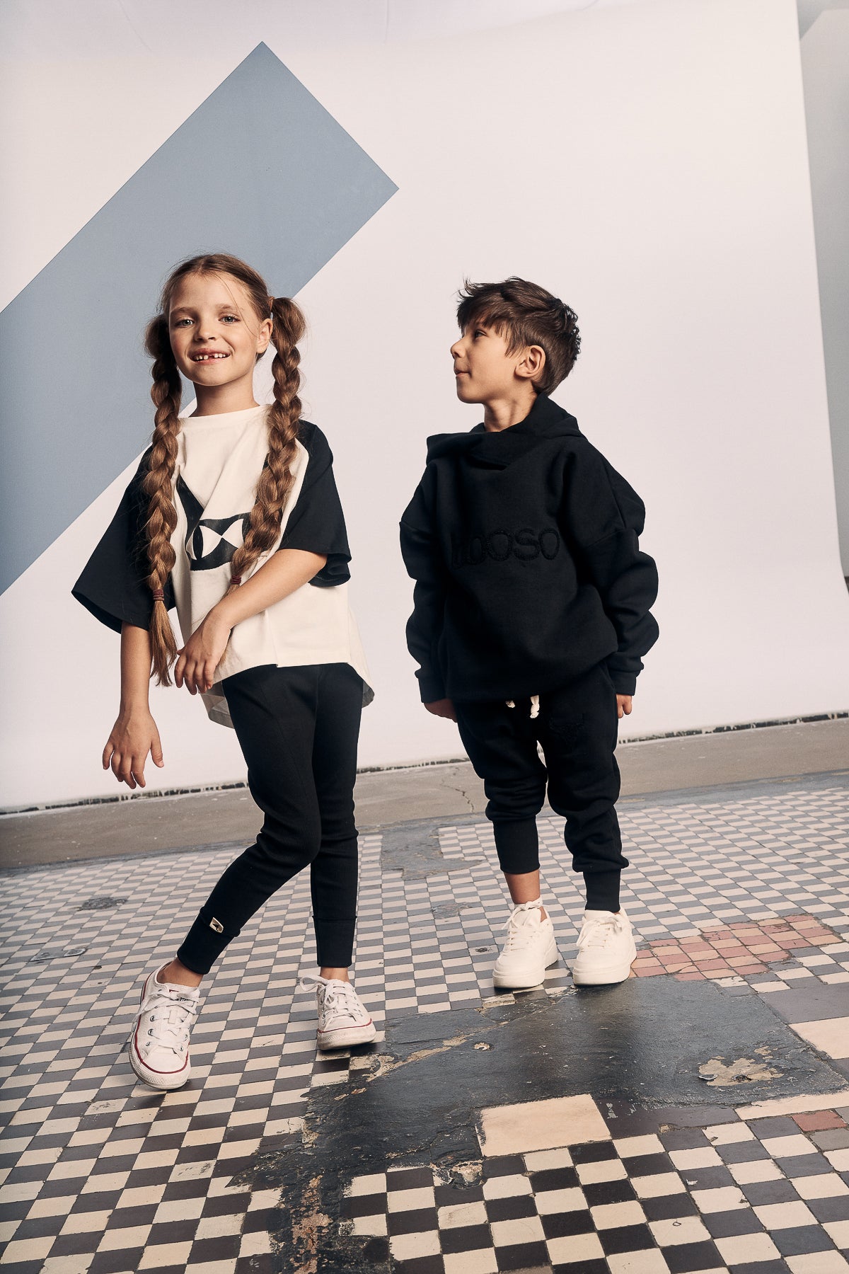 koszulka dziecięca- DOUBLE CAT TEE ecru/black cat