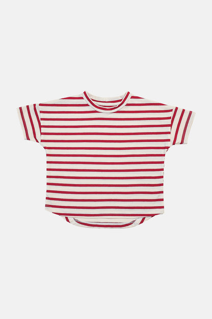 koszulka dziecięca- STRIPED RED TEE ecru/red