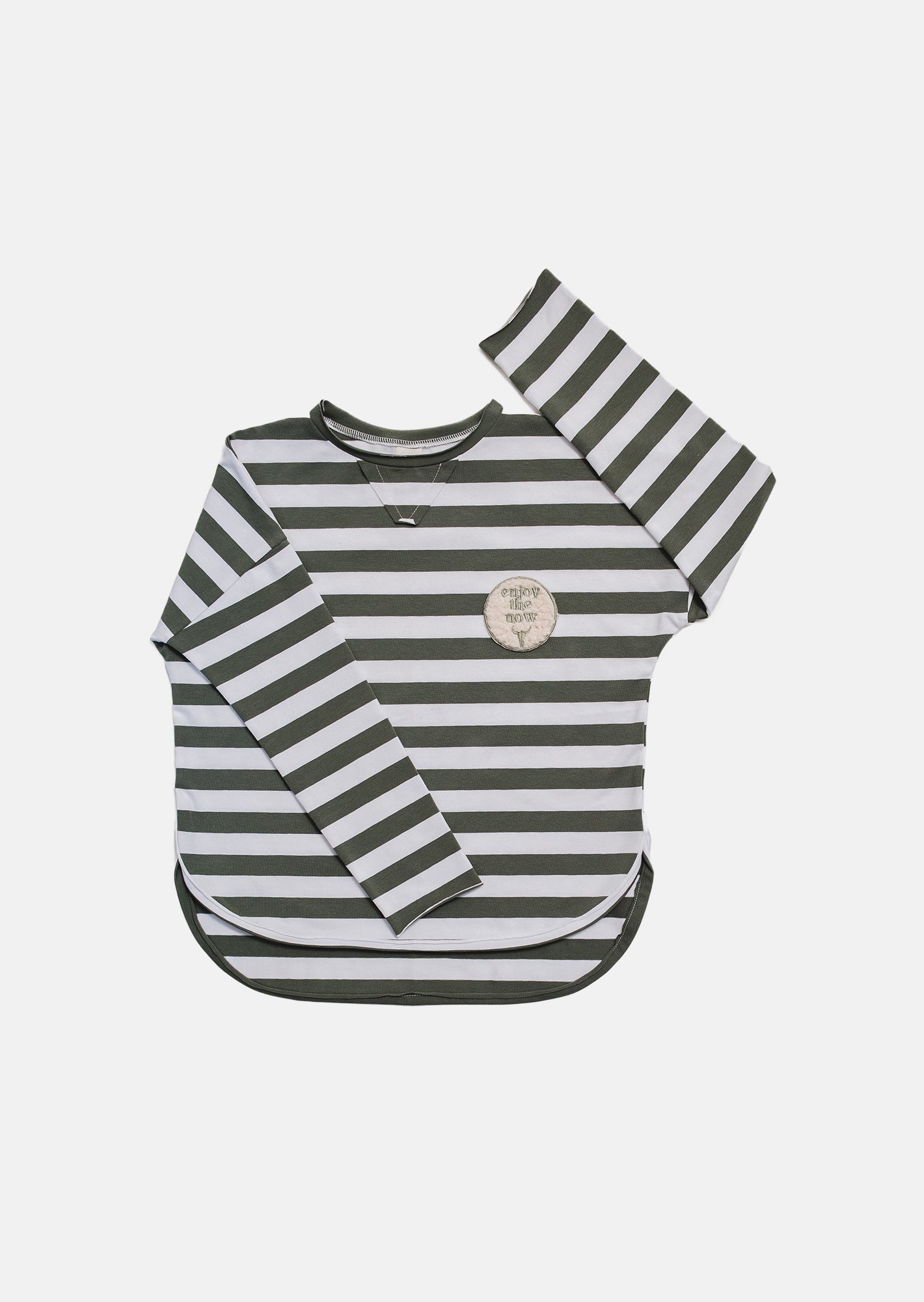 koszulka dziecięca- STRIPED LONGSLEEVE white/olive