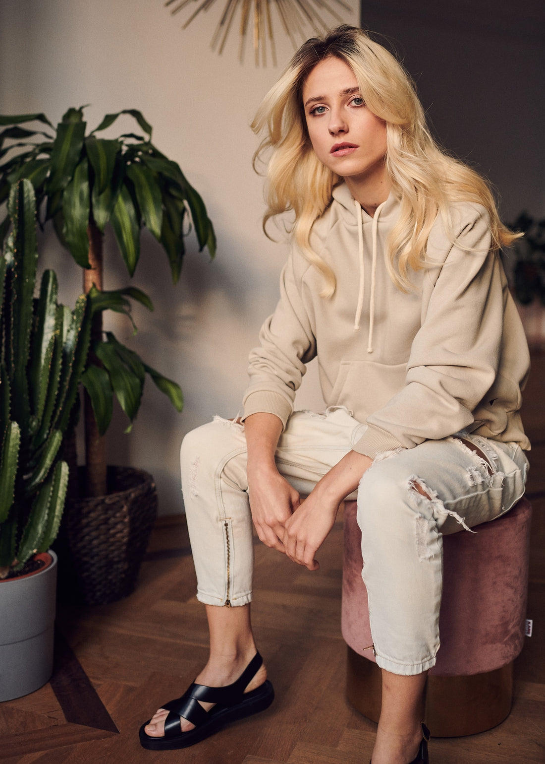 bluza damska- BEIGE HOODIE OLDIES beż
