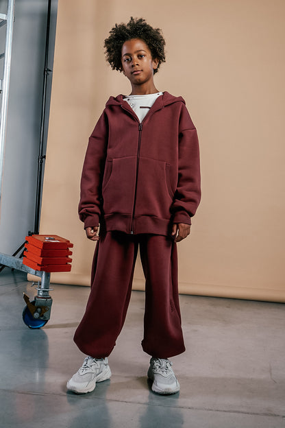 bluza dziecięca- WARM ZIP WIDE HOODIE burgund