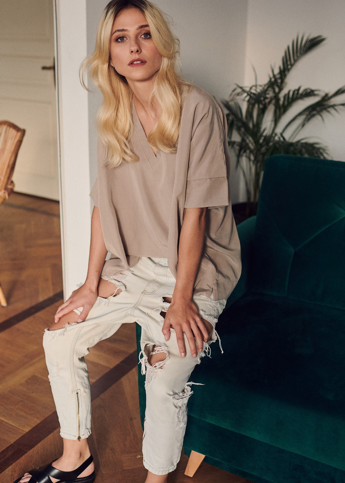 bluzka damska- KIMONO BLOUSE beige