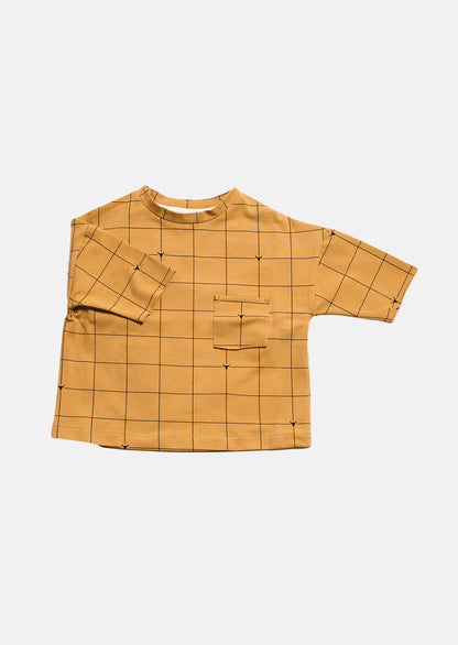koszulka dziecięca - SHORT POCKET TEE grid ochra/black
