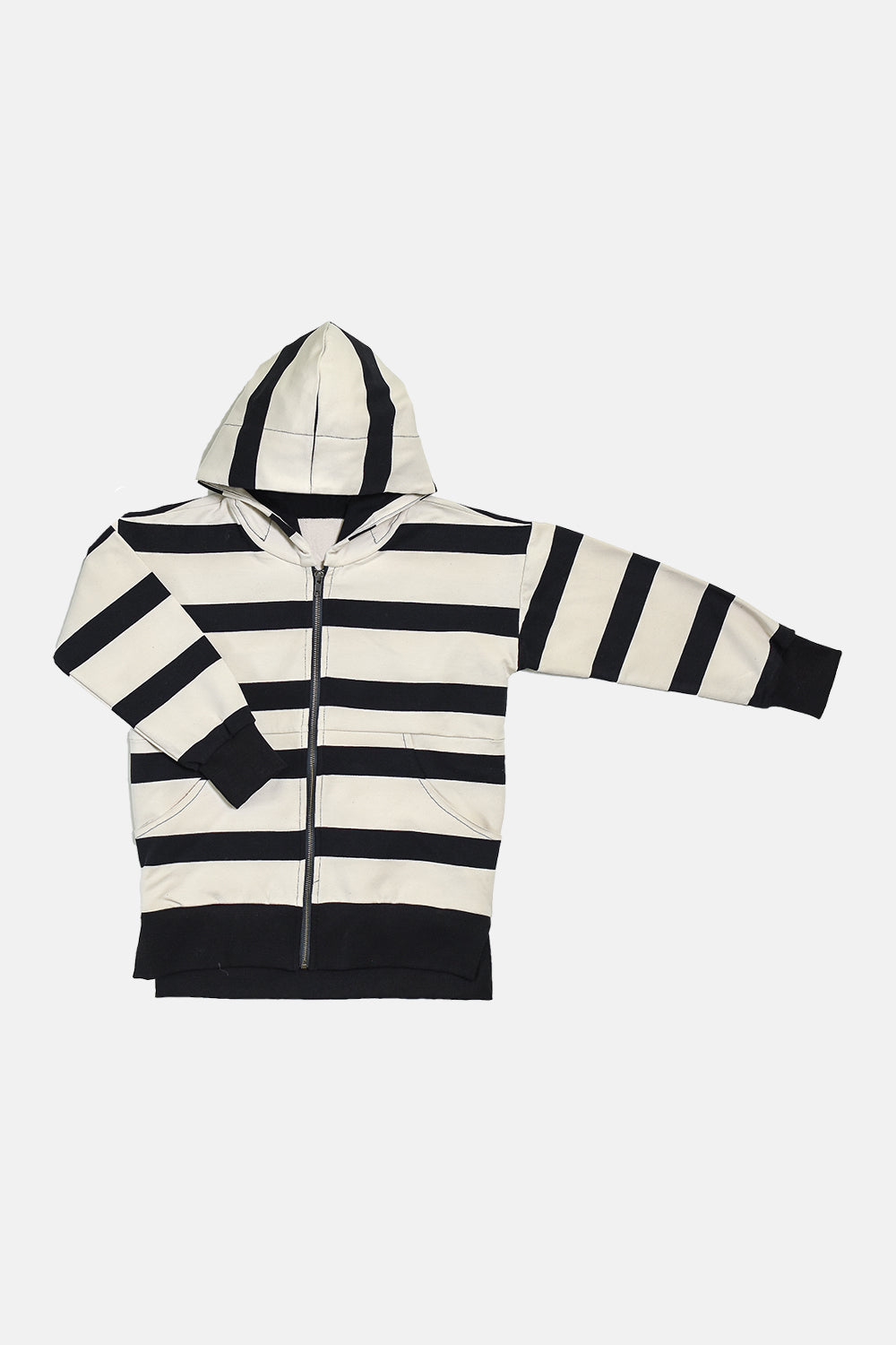 bluza dziecięca- ZIP STRIPED HOODIE ecru/black