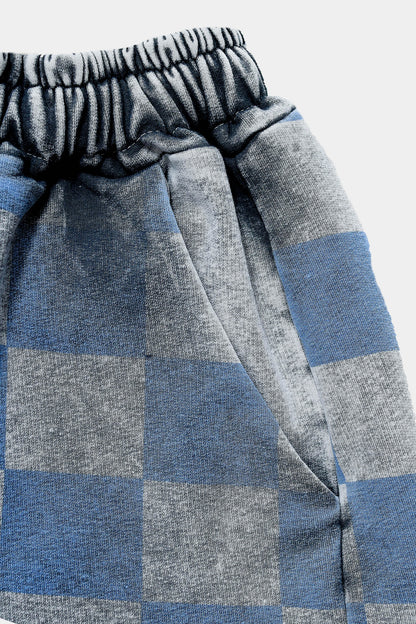spodnie dziecięce- WIDE CHECKED PANTS gray/blue