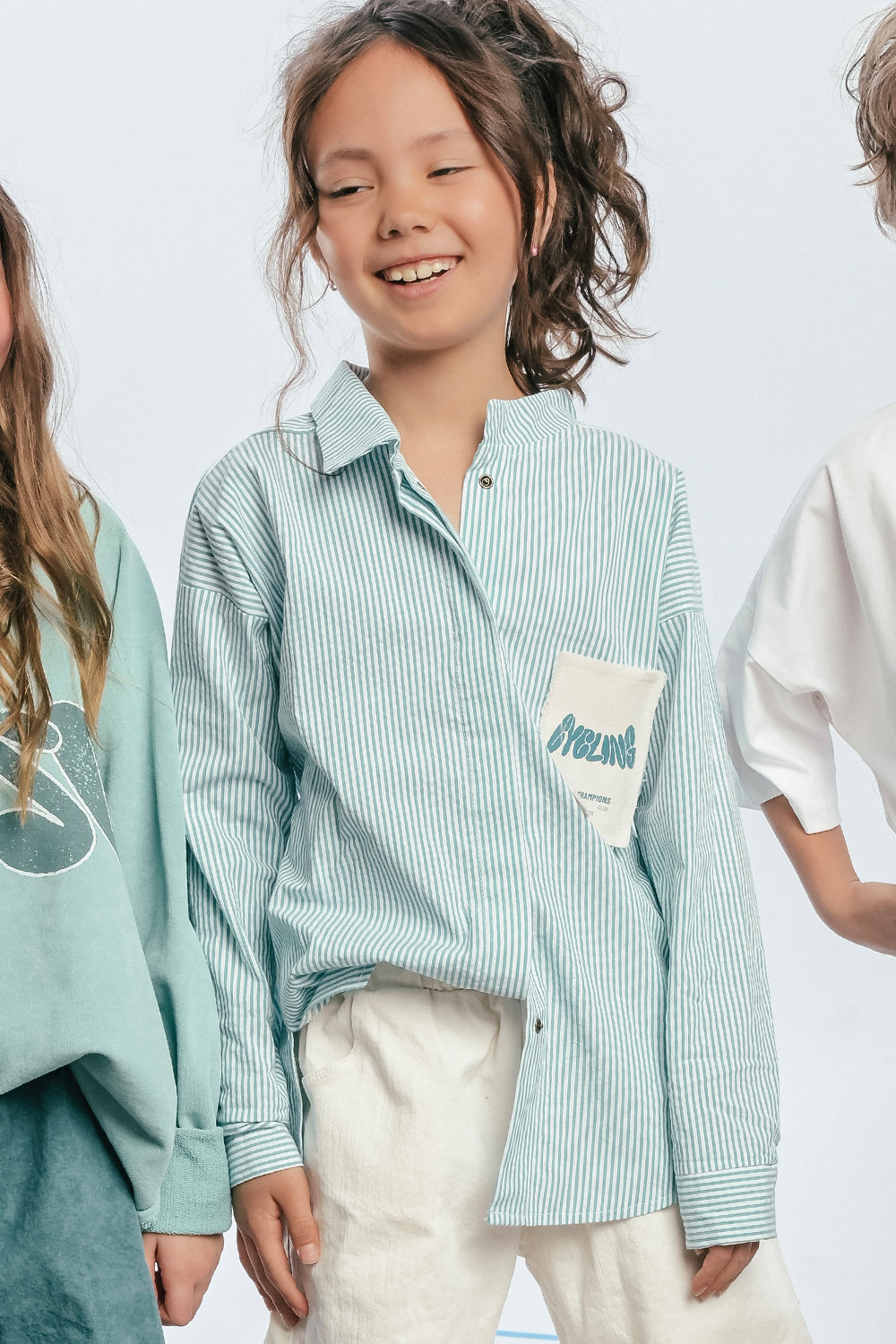 koszula dziecięca- STRIPE CYCLING SHIRT white/mint
