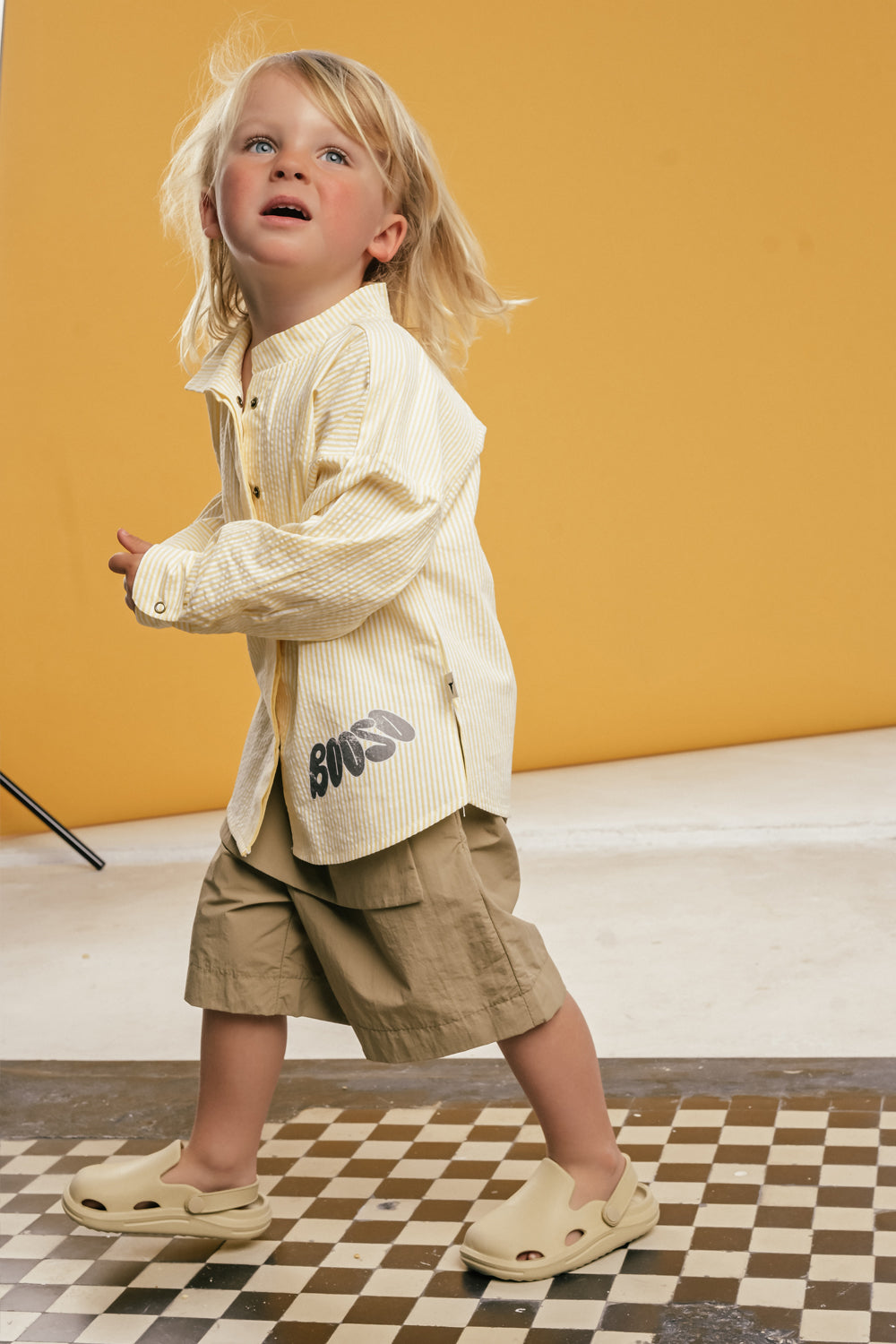 koszula dziecięca- STRIPE BOOSO SHIRT ecru/banana