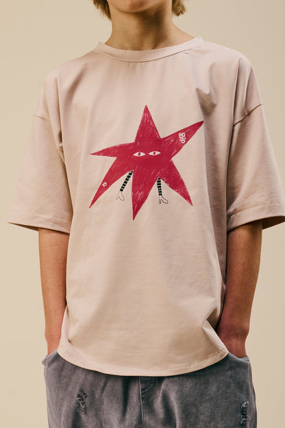 koszulka dziecięca- LONG TEE dusty pink/ red star