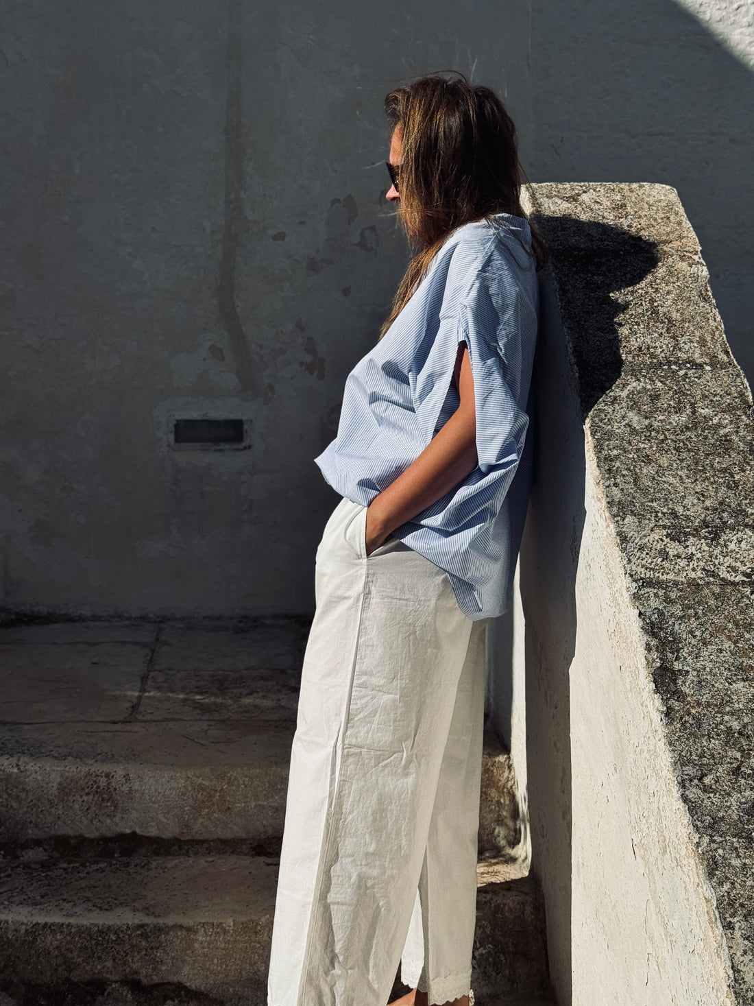koszula damska- STRIPE SHIRT OLDIES white/blue