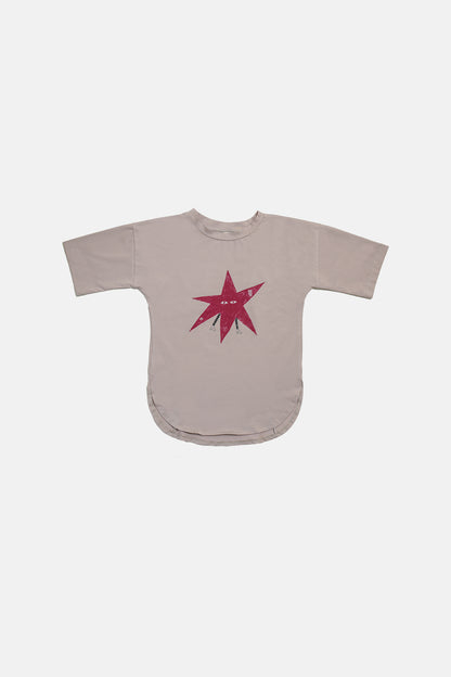 koszulka dziecięca- LONG TEE dusty pink/ red star