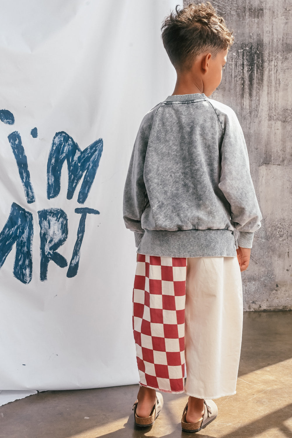 spodnie dziecięce- FANCY CHECKED PANTS ivory/red