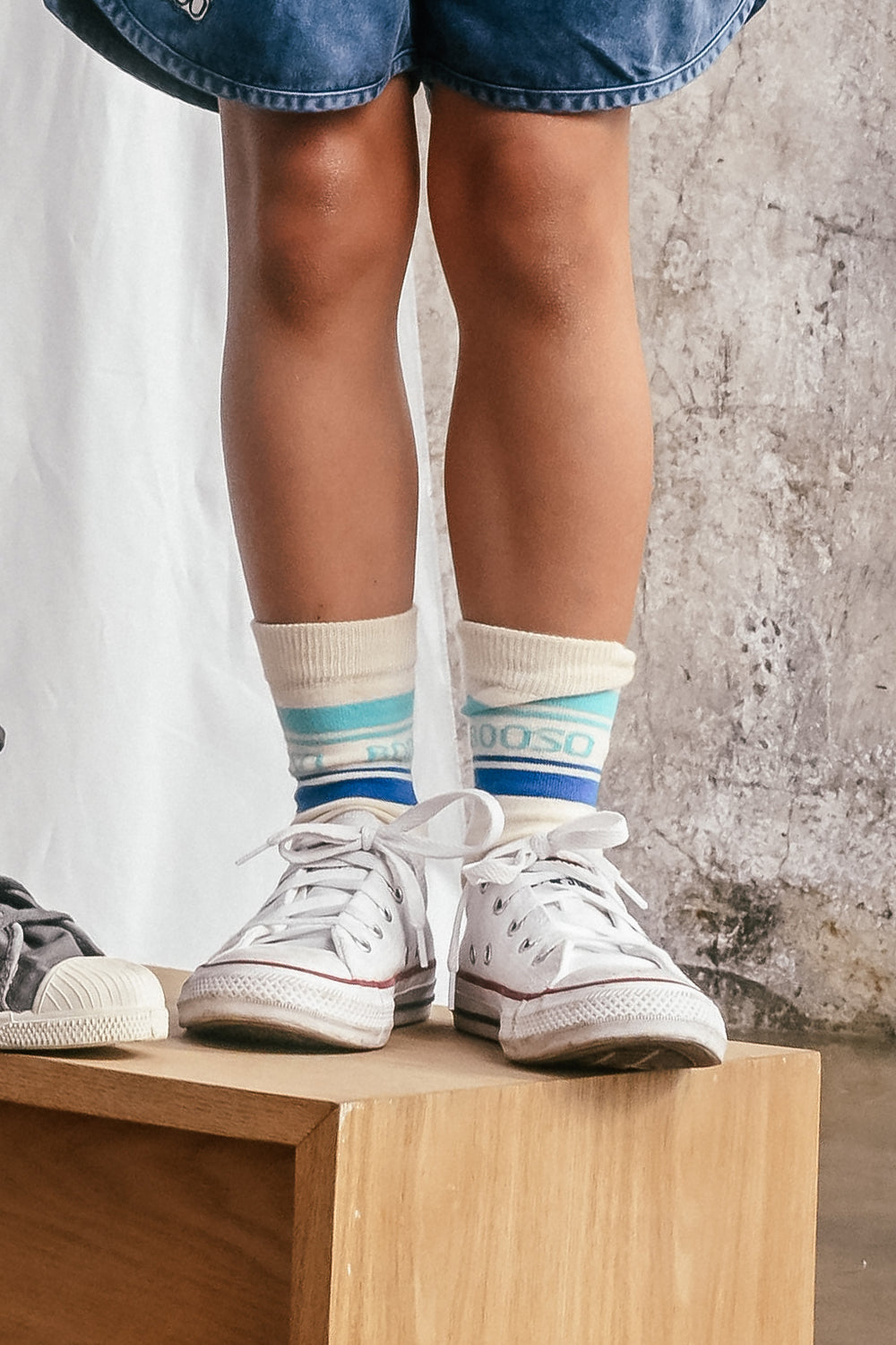 skarpetki dziecięce- CLASSIC STRIPED SOCKS ecru/mint/blue