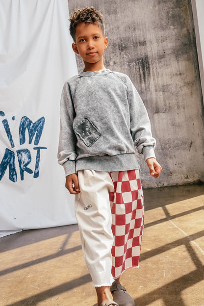 spodnie dziecięce- FANCY CHECKED PANTS ivory/red