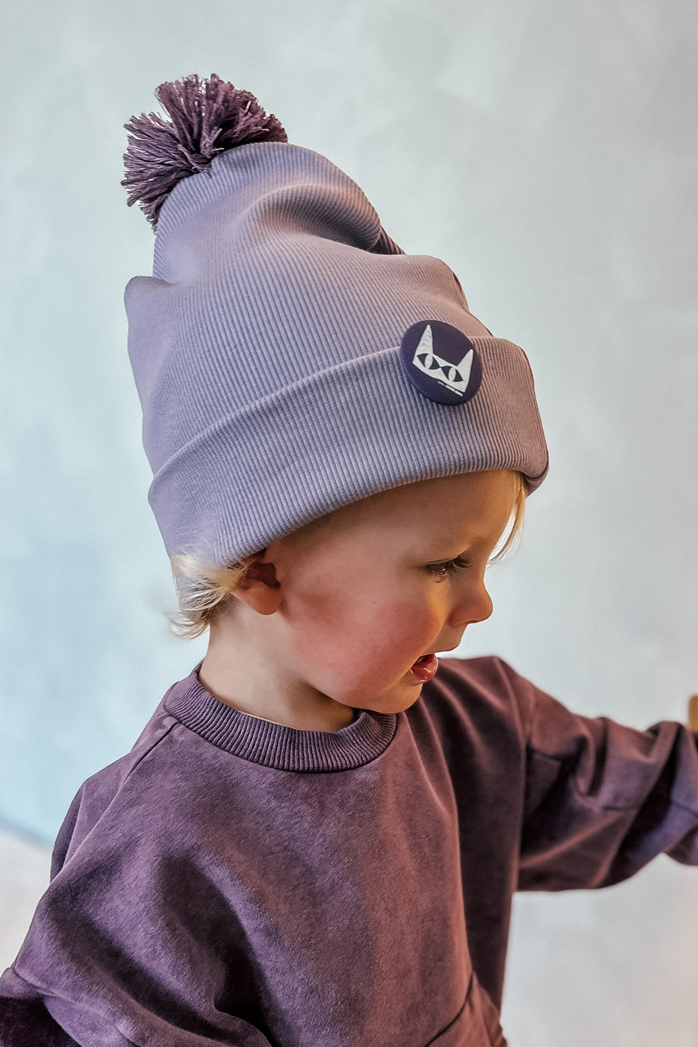 czapka dziecięca- RIBB BEANIE POMPOM lilac