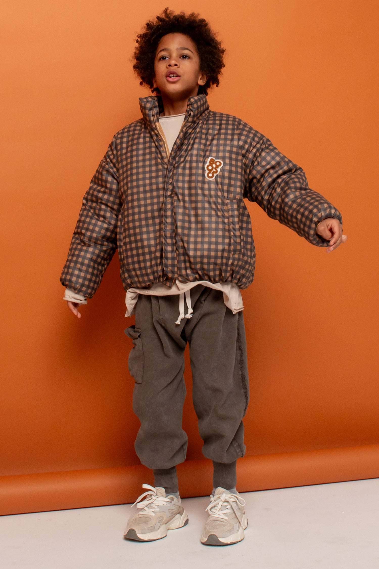 kurtka dziecięca- CAMEL WIDE CHECKED COAT